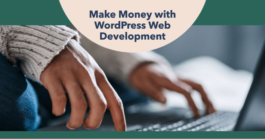 Illustration of a person working on a laptop, making money with WordPress web development