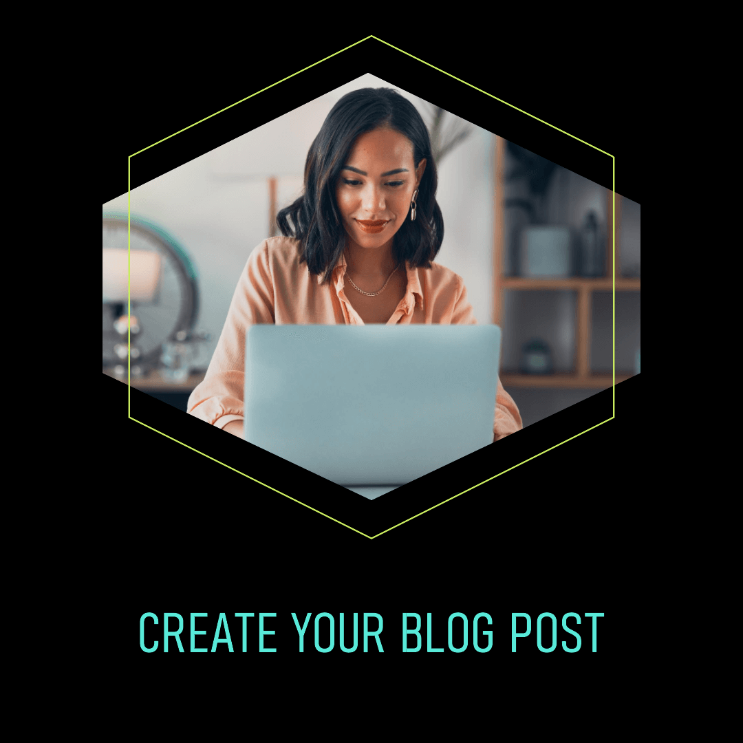 A lady is sitting in front of a laptop writing a blog post for her website.