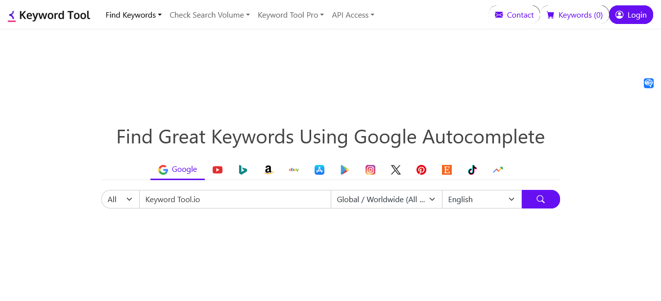 Unlock hidden potentials in keyword research with Keyword Tool.io.